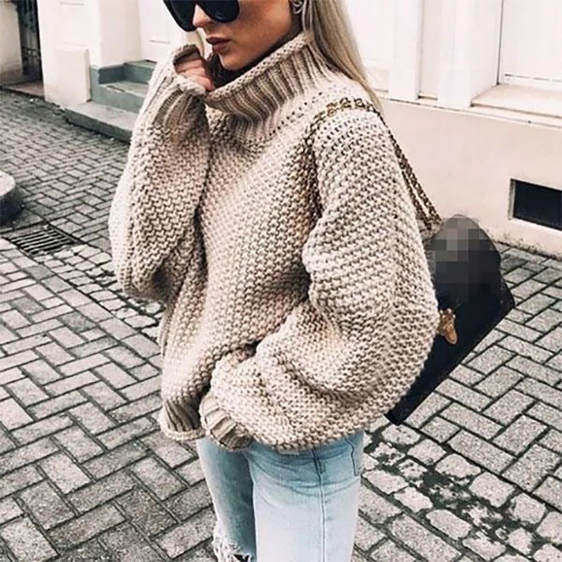 Oversized Women Turtleneck Sweater - Chunky Knit, Winter Khaki 3D Changing Face Moving Picture Frame - Tophatter Daily Deals