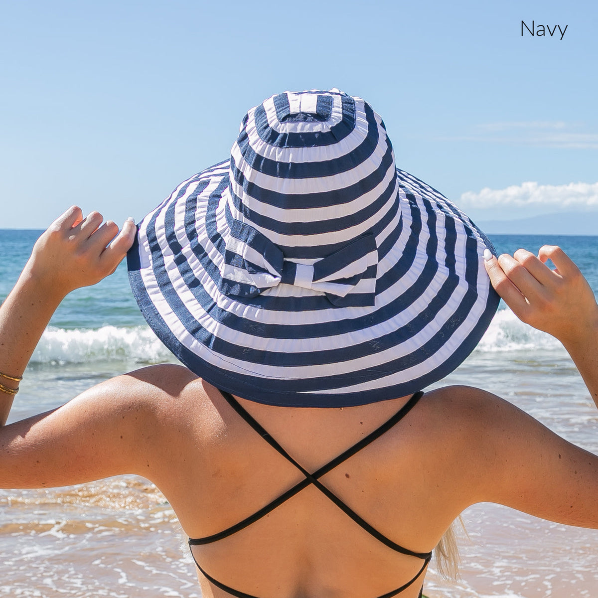 Stripe Bow Accent Sunhat Navy Hats - Tophatter Daily Deals