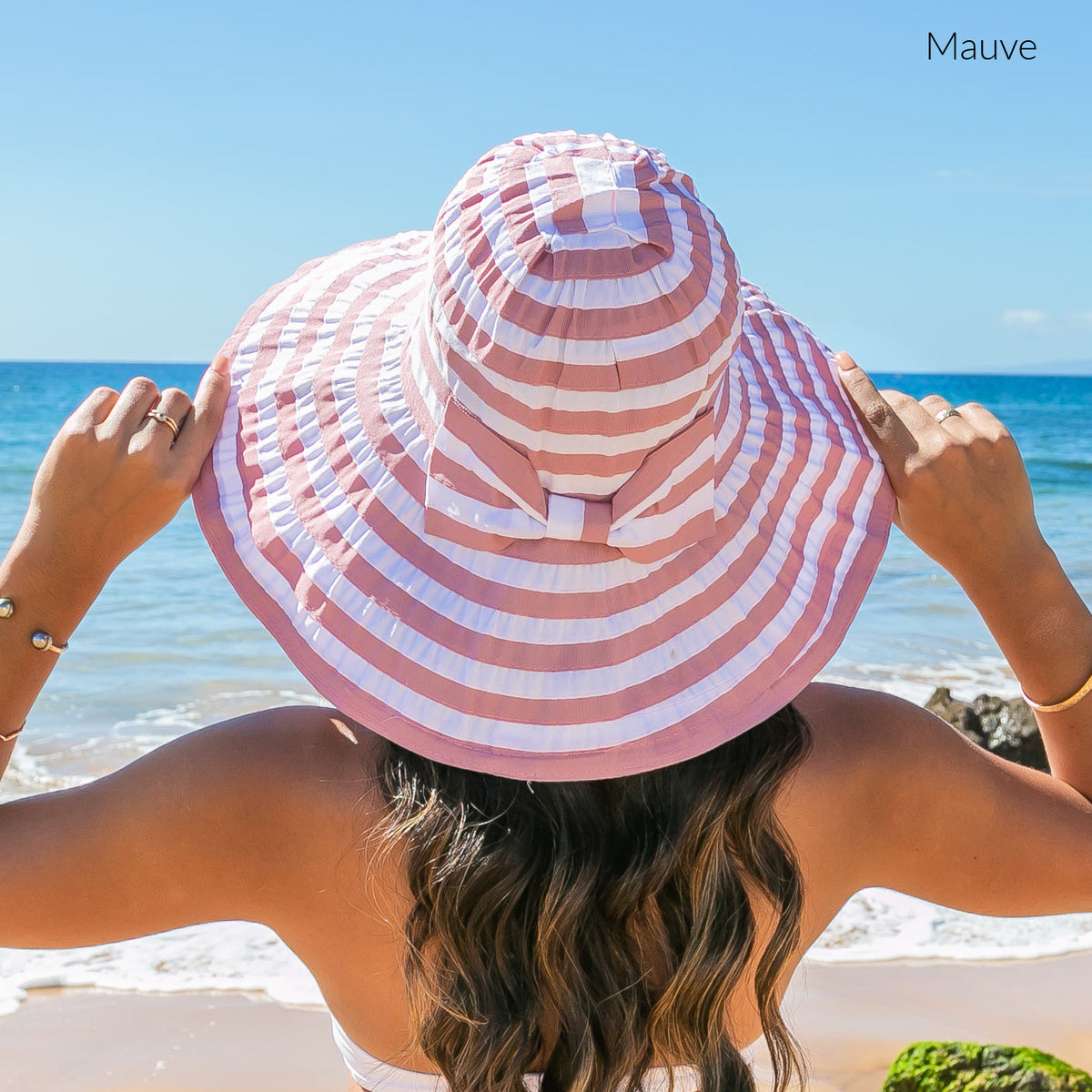 Stripe Bow Accent Sunhat Mauve Hats - Tophatter Daily Deals