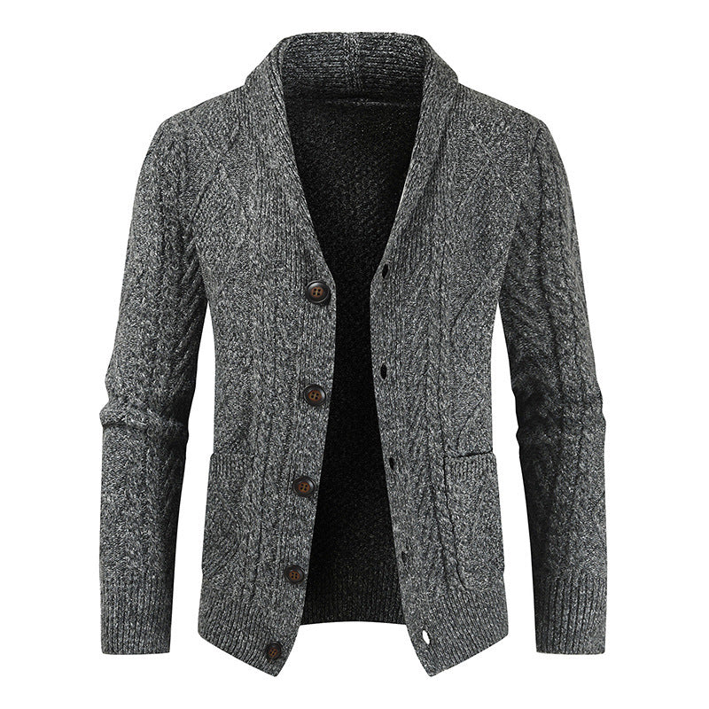 Warm Textured Mens Cardigan - Shawl V Neck, Cable Knit Gray 3D Changing Face Moving Picture Frame - Tophatter Daily Deals