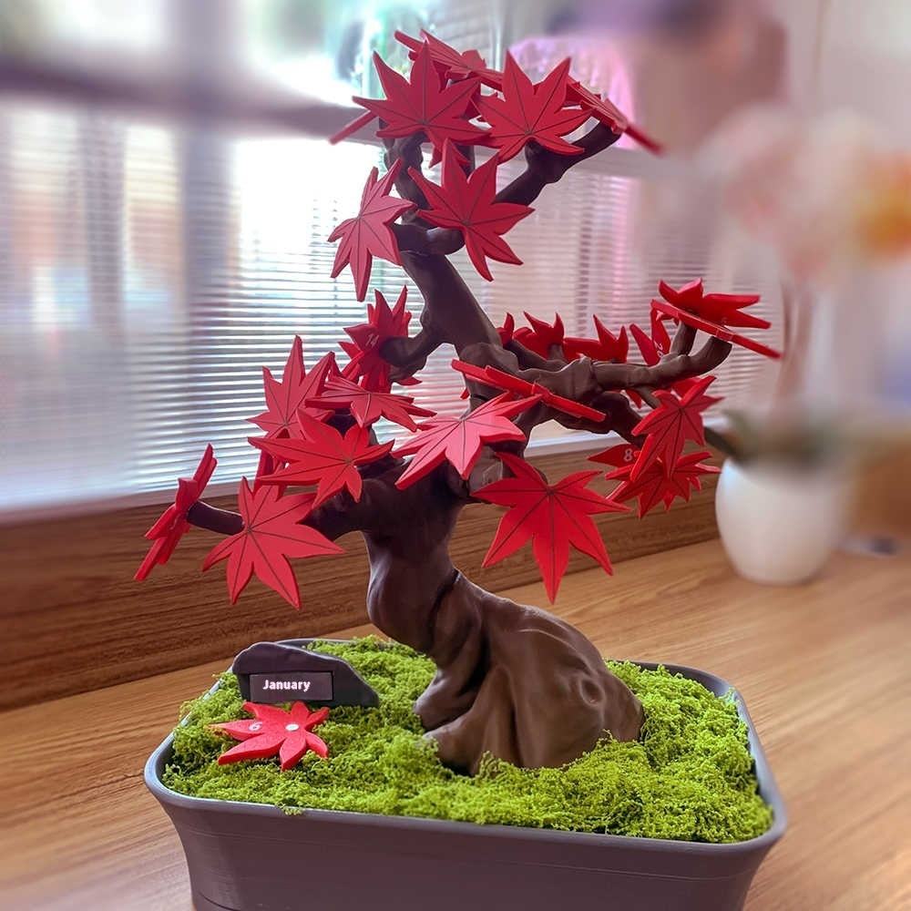 Red Maple Bonsai Perpetual Calendar Tree Decor - Tophatter Daily Deals