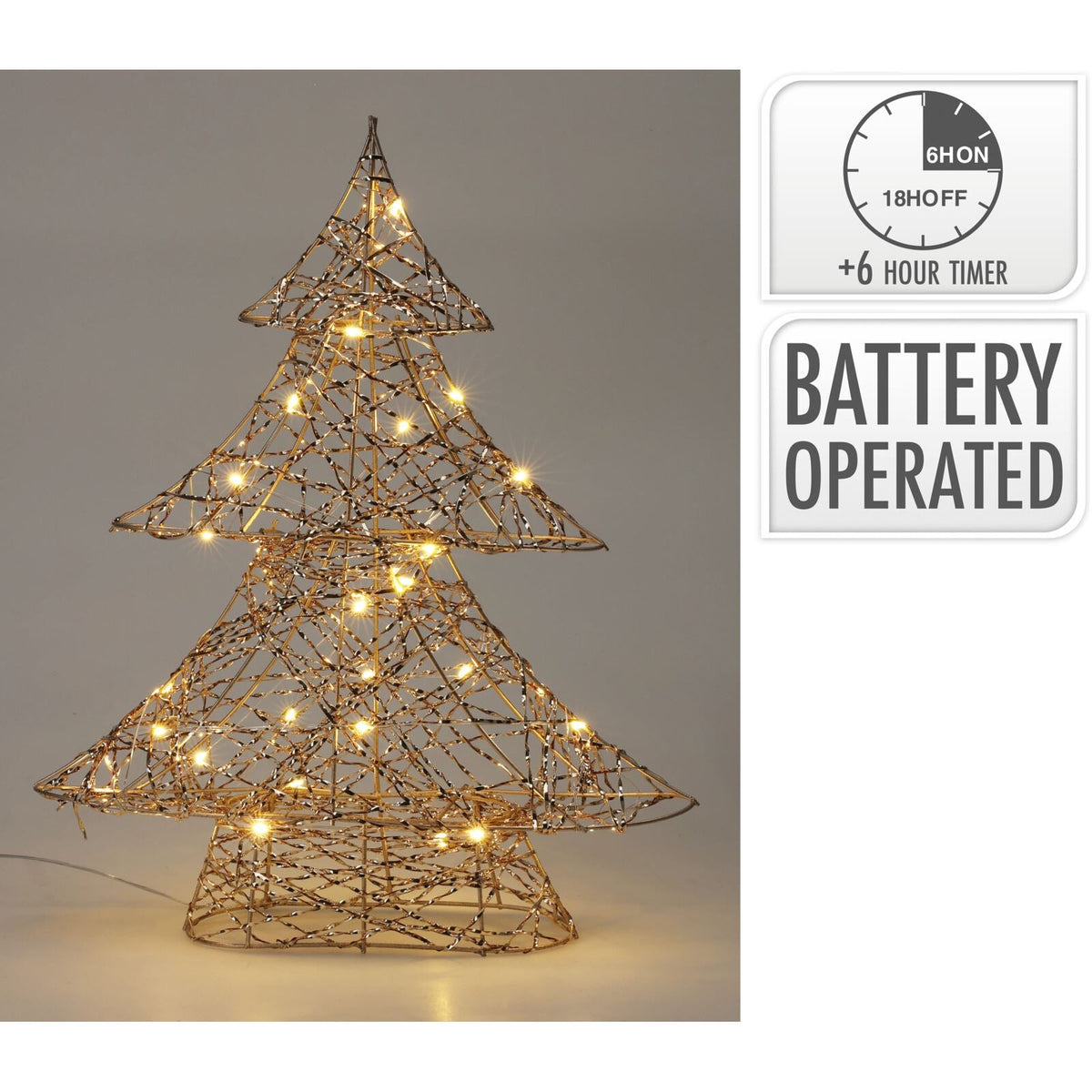 Gold Christmas Tree Light | Gold Wire LED Standing Tree Decoration - 30cm LED Light - Tophatter Daily Deals