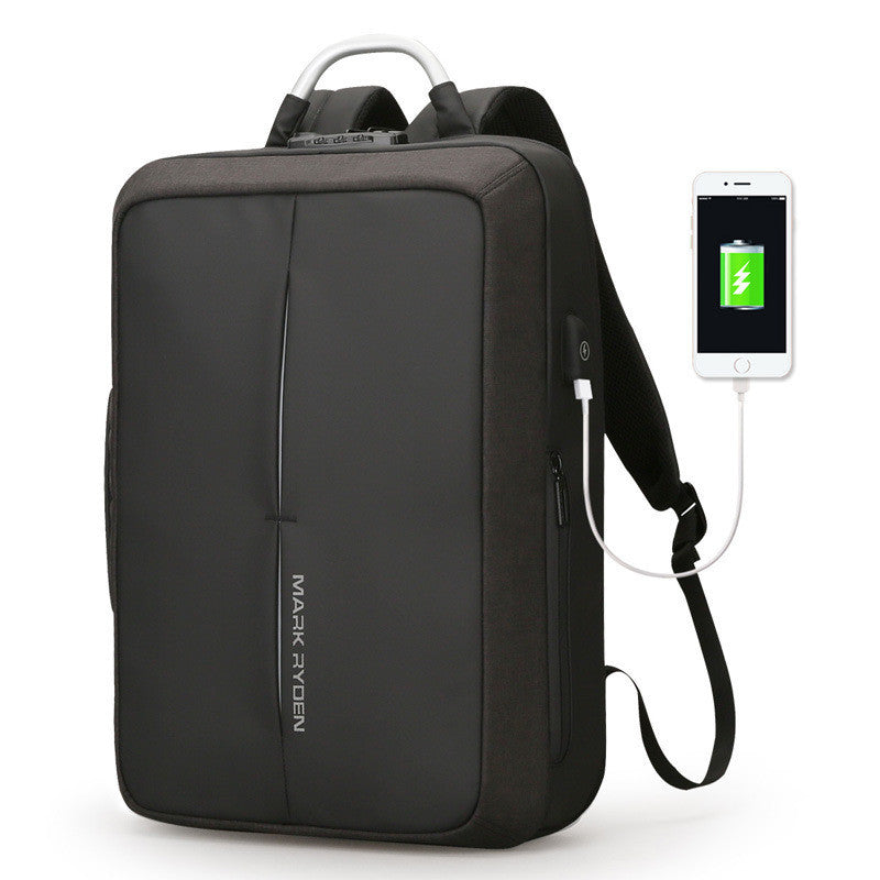 BLACK Men's backpack rechargeable usb computer bag Black 0 - Tophatter Daily Deals