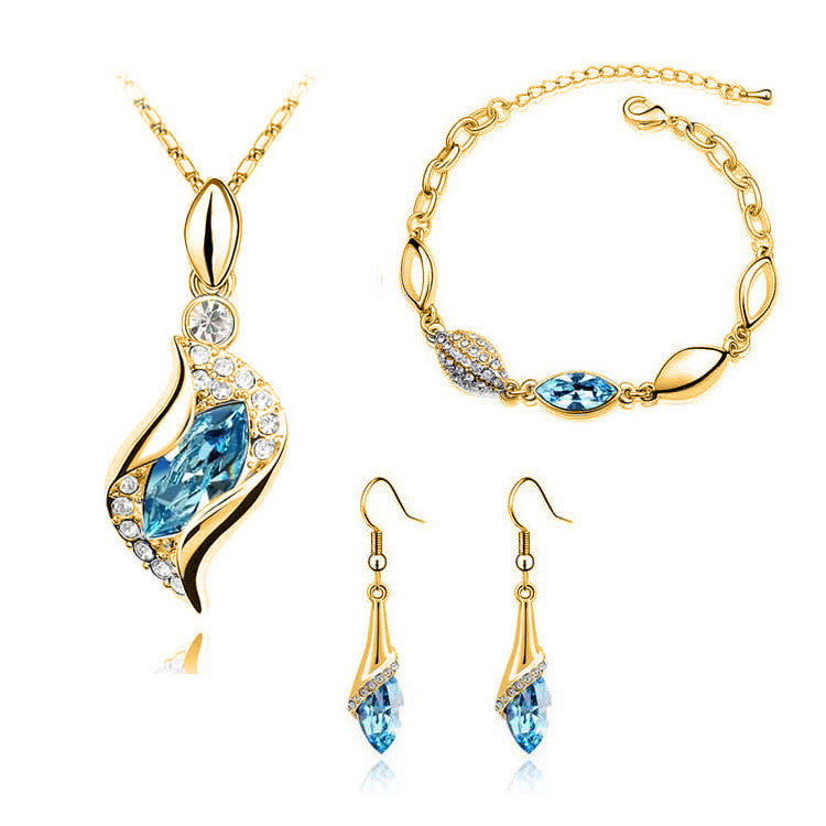 Angel Fairy Horse Eye Zircon Jewelry Set Gold sea blue 0 - Tophatter Daily Deals
