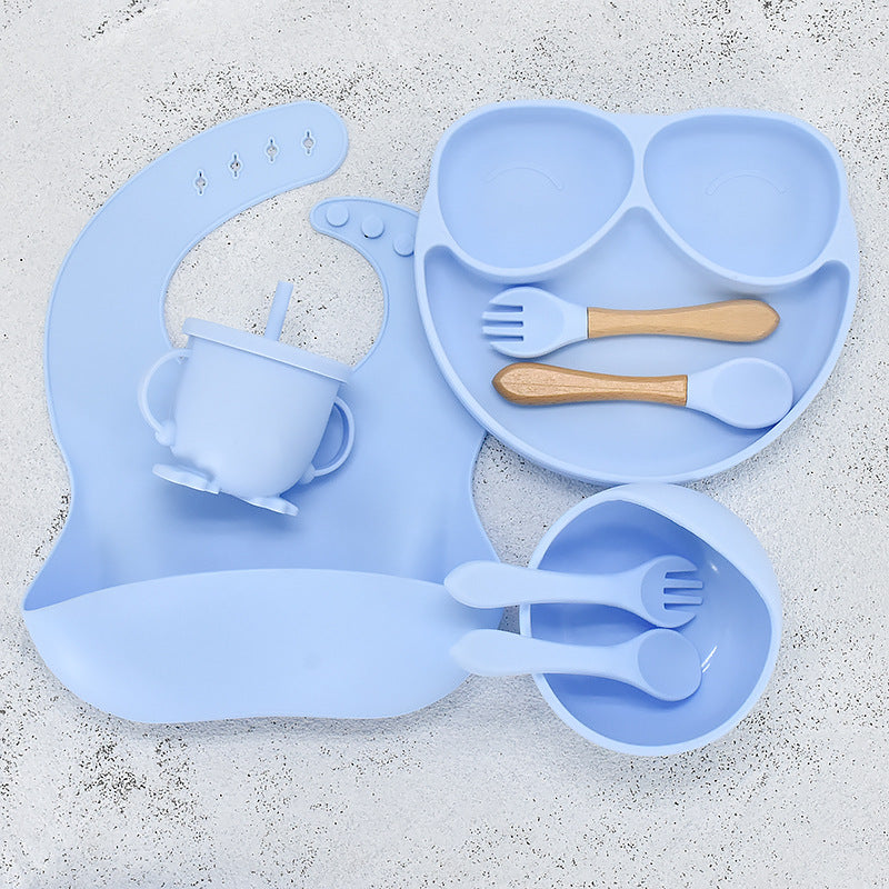 11 Piece Baby Training Dinner Plate Bowl Blue 8PCS 0 - Tophatter Daily Deals