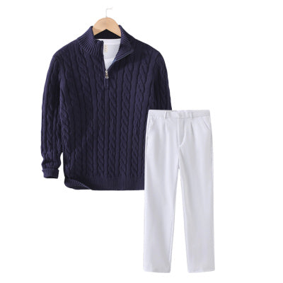 Warm Men Cable Knit Sweater - Half Zip, Cotton, Casual 3D Changing Face Moving Picture Frame - Tophatter Daily Deals