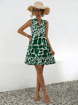 Printed Notched Sleeveless Tiered Dress Casual Dresses - Tophatter Daily Deals