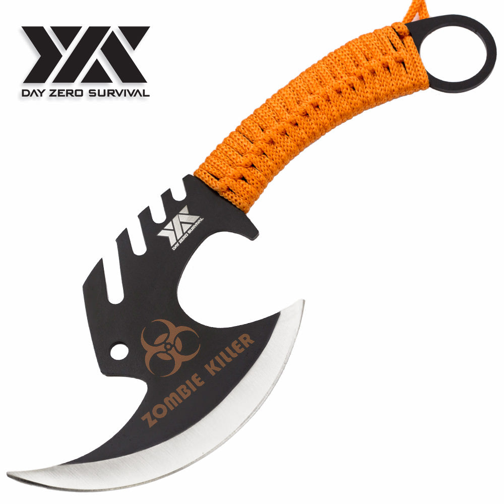 Zombie Killer Skullsplitter Throwing Axe - Day Zero Survival Orange - TOPHATTER'S ARMORY DEALS Collectible Weapons - Tophatter Daily Deals