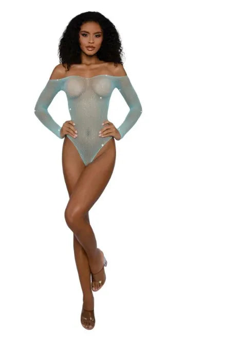Rhinestone Off Shoulder Bodystocking – Nylon Spandex Bodystocking > Clothes > Bodies and Playsuits - Tophatter Daily Deals