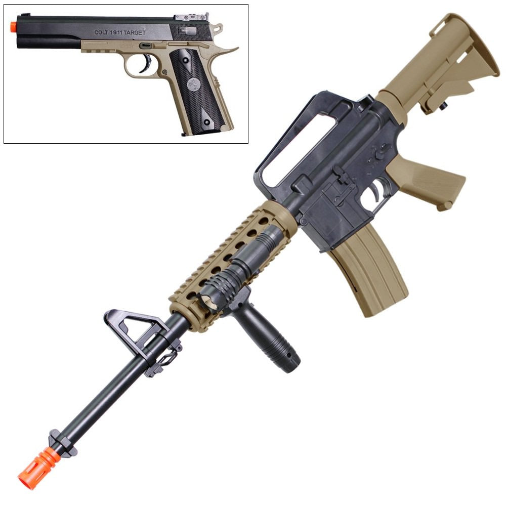 Colt M4 RIS Airsoft Rifle and 1911 Airsoft Pistol Spring Kit - 6mm BB Gun Collectible Weapons - Tophatter Daily Deals