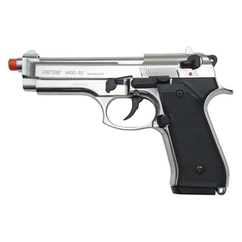 Retay 9MM MOD 92 Front Firing Blank Gun Chrome Finish - Tophatter's Guns'N'Weapons Store Collectible Weapons - Tophatter Daily Deals
