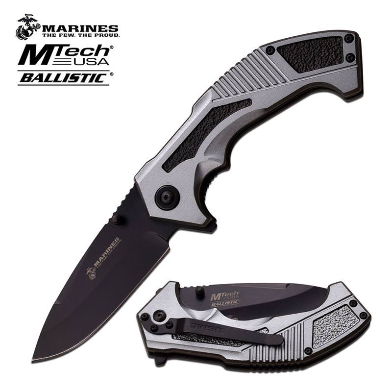 Mtech USA US Marines The Few The Proud Ballistic Spring Assisted Knife In Grey - Tophatter's Guns'N'Weapons Store - FREE SHIPPING Collectible Weapons - Tophatter Daily Deals