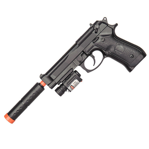 P2218C M1911 Spring Pistol Airsoft Gun With Laser and Suppressor - Tophatter's Inc. Weapons Store Online Collectible Weapons - Tophatter Daily Deals