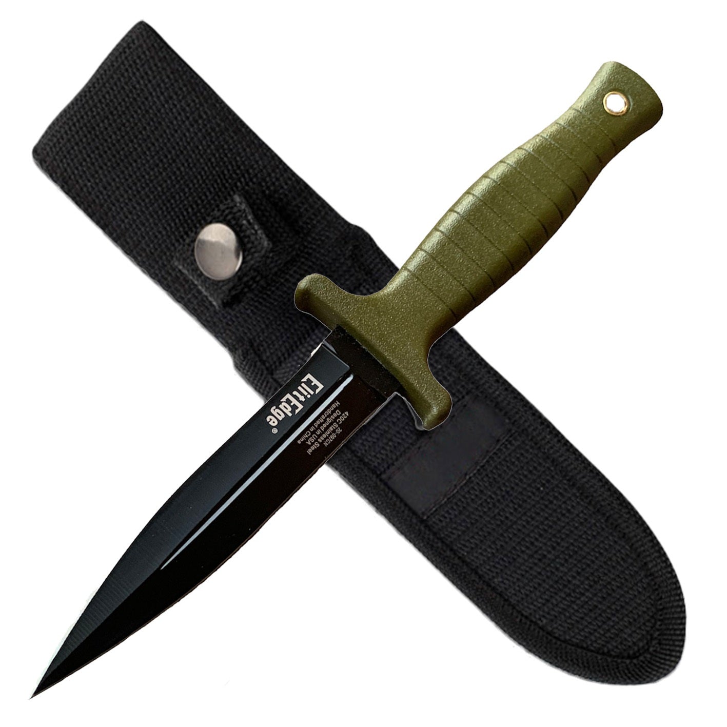 Military Green Dual Double Edged Dagger Fixed Blade Boot Knife - Tophatter's Guns'N'Weapons Store Collectible Weapons - Tophatter Daily Deals