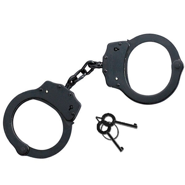 Professional Police Handcuffs Black Double Lock with 2 Keys - Tophatter's Inc. Weapons Store Online Collectible Weapons - Tophatter Daily Deals