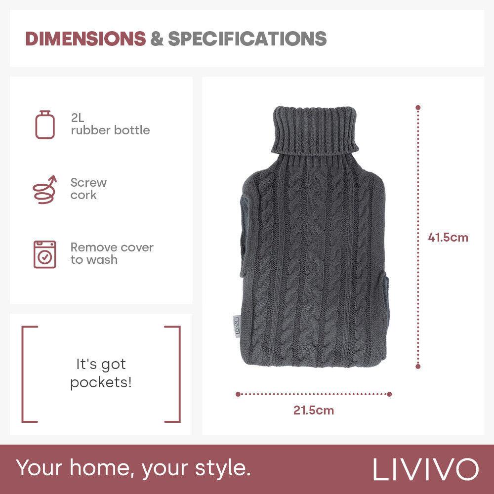 Hot Water Bag With Cover - 2L Bottle Cover Bag With Built in Pockets Knitted Soft Cozy Bag Health Care - Tophatter Daily Deals