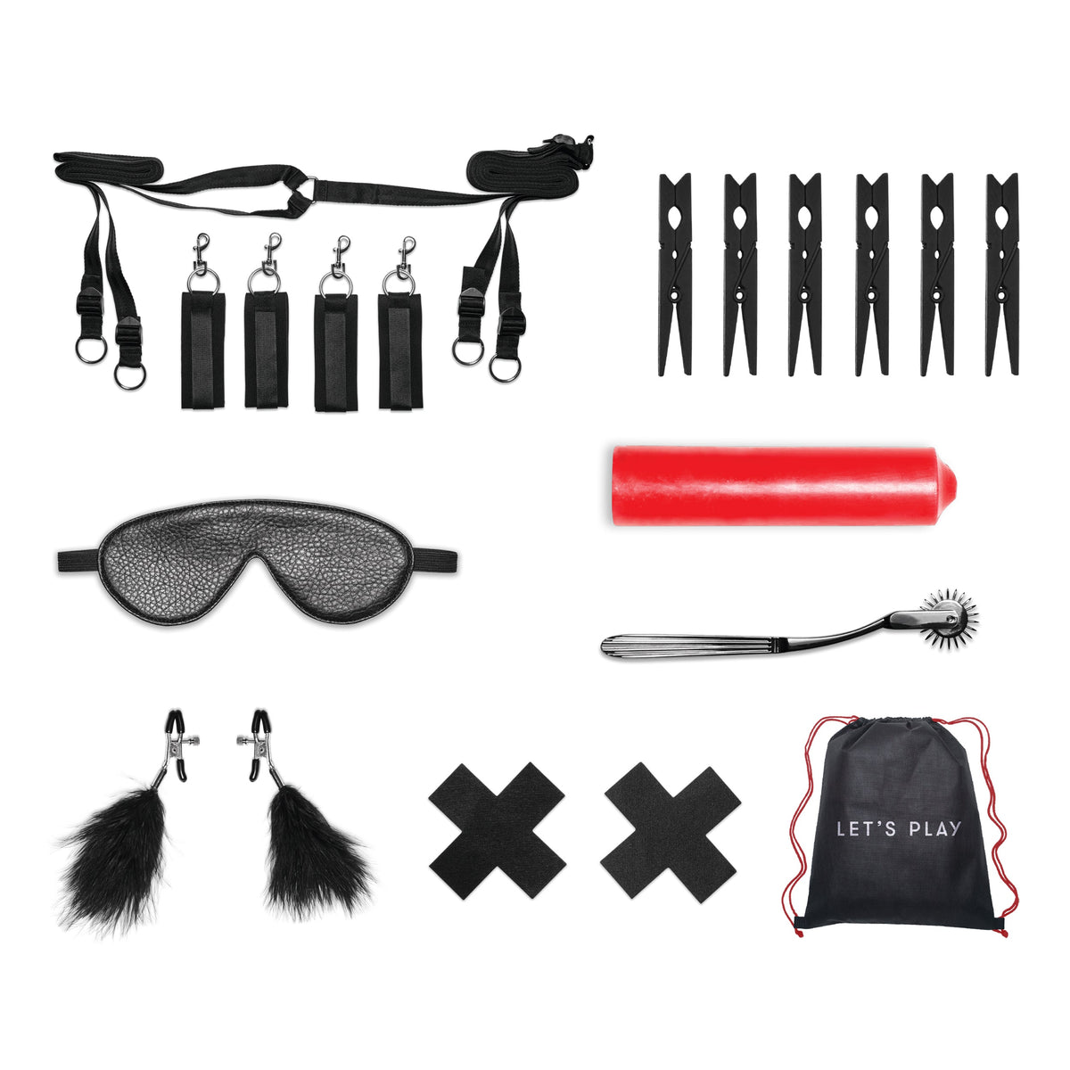 Lux Fetish Sensory Experience with Wartenberg Pinwheel 7-Piece Bedspreader Kit > Bondage Gear > Bondage Kits - Tophatter Daily Deals
