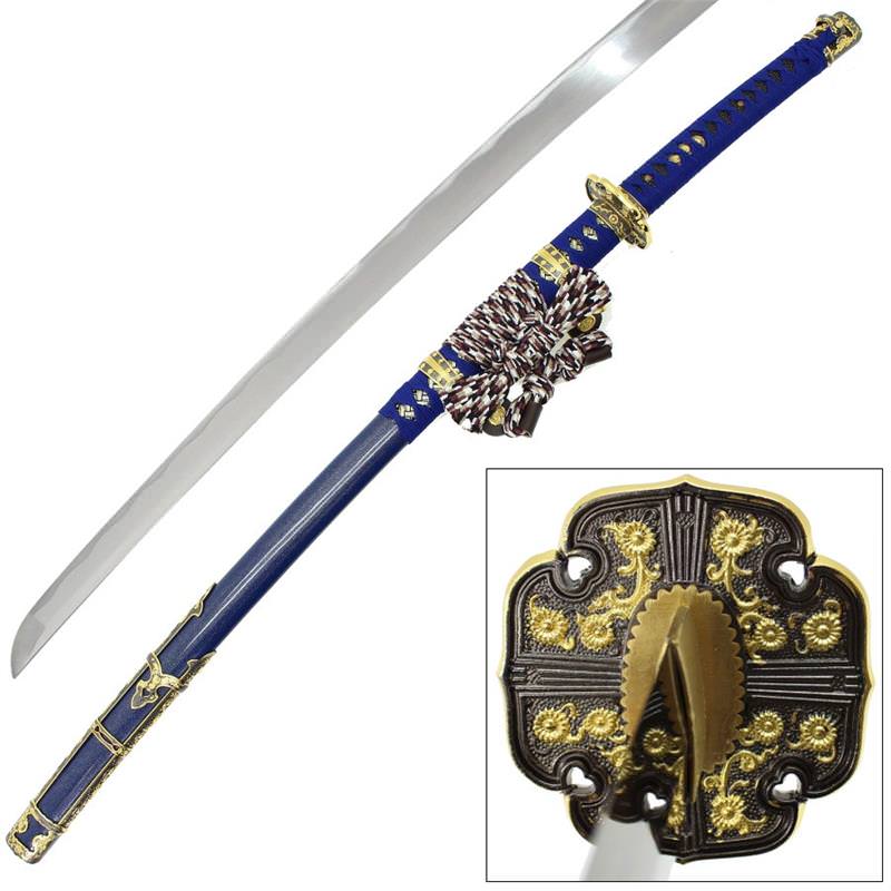 Blue Japanese Tachi Ceremonial Katana Samurai Sword Hand Forged - Tophatter's Guns'N'Weapons Store Collectible Weapons - Tophatter Daily Deals