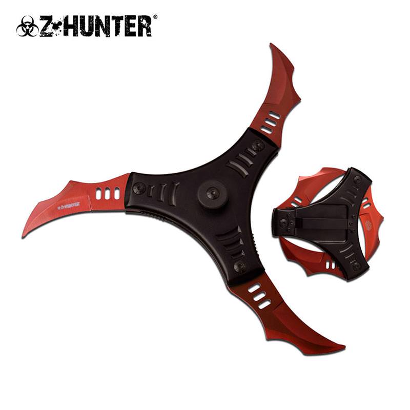 Futuristic Trio Blade Spring Assisted Cyclone Style Knife Red Collectible Weapons - Tophatter Daily Deals