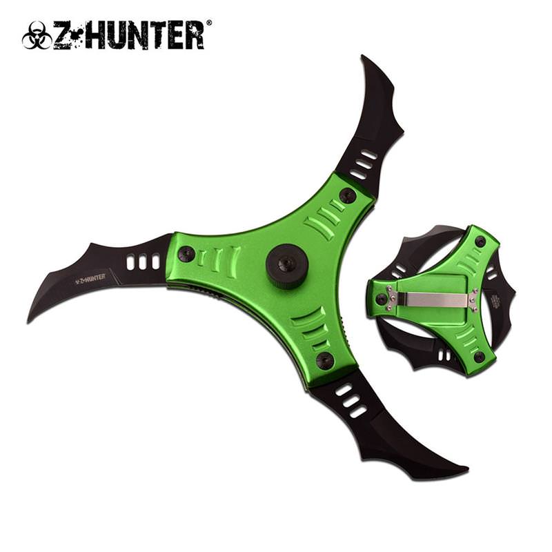 Futuristic Trio Bladed Spring Assisted Cyclone Style Knife Green Collectible Weapons - Tophatter Daily Deals