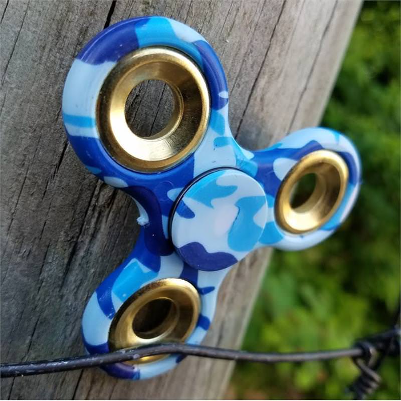 Hand Finger Spinner Blue Camo Stress Relief Tri Fidget High Speed Collectible Weapons - Tophatter Daily Deals