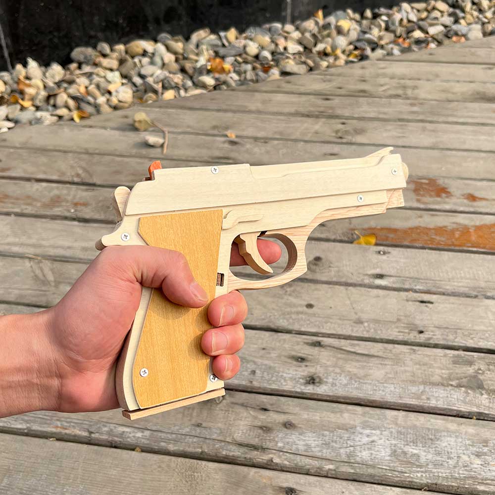 Solid Wooden Rubber Band M92F Pistol With Functional Clip - Tophatter Daily Deals