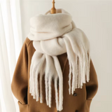 Oversized Cozy Women’s Winter Scarf -Blanket Style Cashmere White One Size - Tophatter Daily Deals