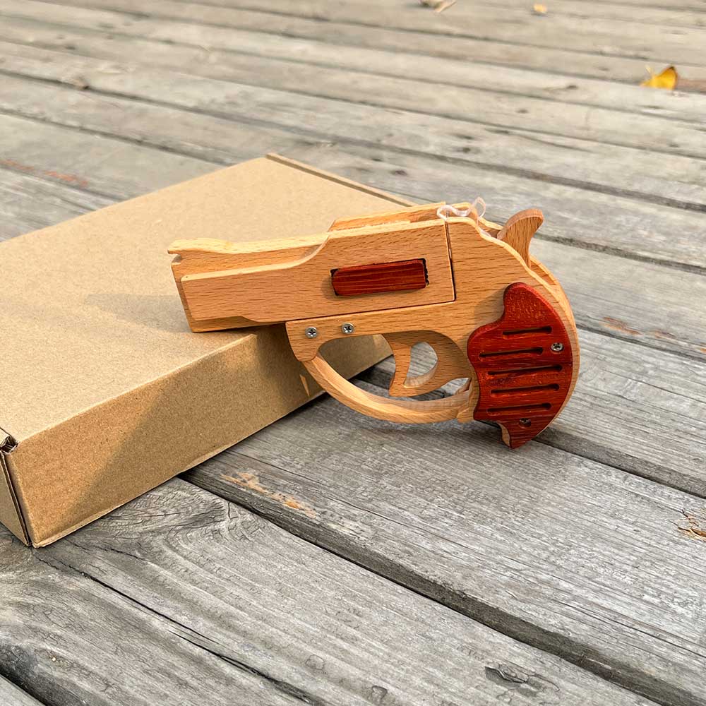 Solid Wood Mini Revolver Rubber Band Gun - Tophatter Daily Deals
