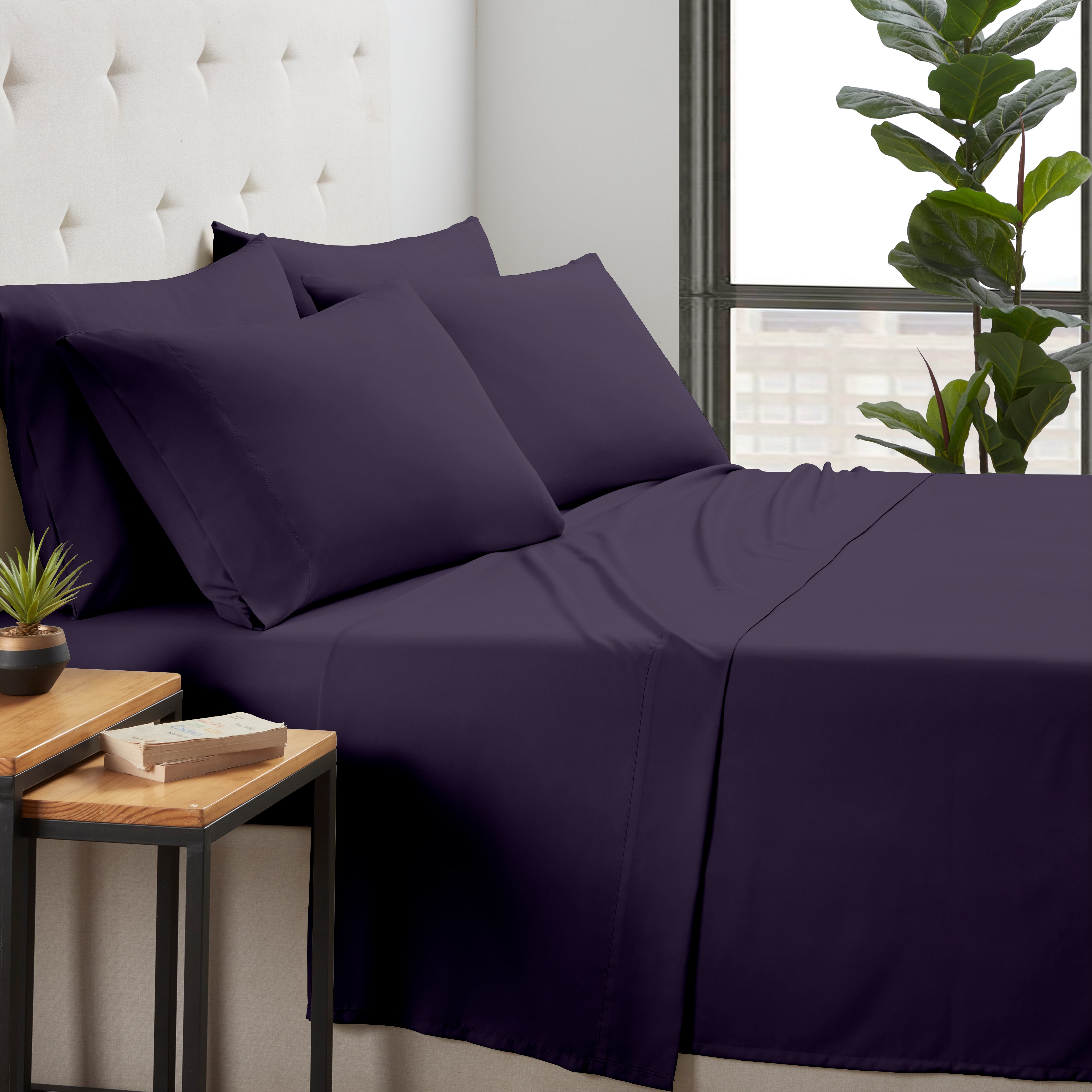 Kathy Ireland 6 Piece Bamboo Cooling Sheet Set Eggplant Bedding - Tophatter Daily Deals