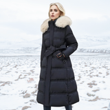 Insulating Women’s Puffer Coat - Quilted, Fur Trimmed Black with beige collar - Tophatter Daily Deals