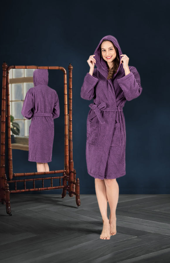 Nine West Hooded Terry Robe - 100% Turkish Cotton PURPLE Robes - Tophatter Daily Deals