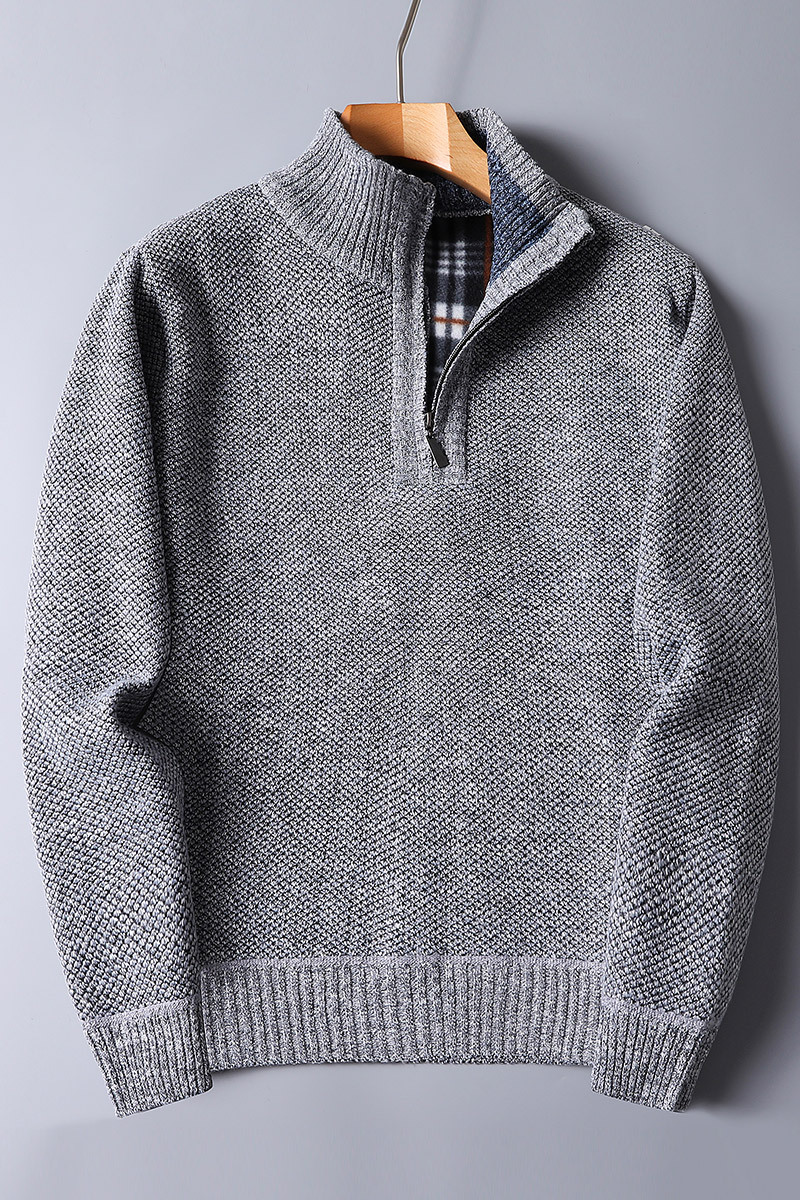 Warm Men's Knit Pullover - Half Zip, Wool Blend, Casual Light gray - Tophatter Daily Deals