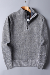 Warm Men's Knit Pullover - Half Zip, Wool Blend, Casual Light gray - Tophatter Daily Deals