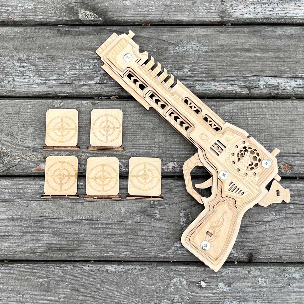 3D Gun Puzzle Wooden Rubber Band Gun Model Kit - Tophatter Daily Deals