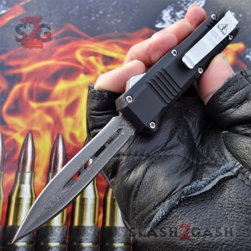 S2G Tactical Small 7" OTF Bullet HK Automatic Knife - Single Edge Damascus Double Edge - Silver Hardware Knife-OTF - Tophatter Daily Deals