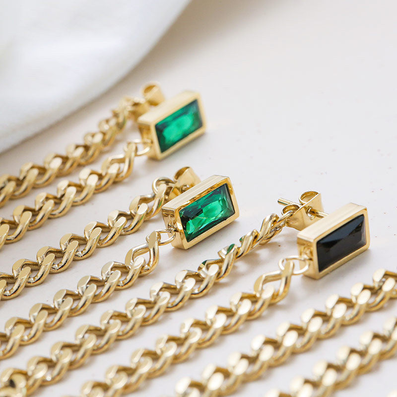Dangle Chain Earrings with Cubic Zirconia Emerald and Gift Pouch Earrings - Tophatter Daily Deals