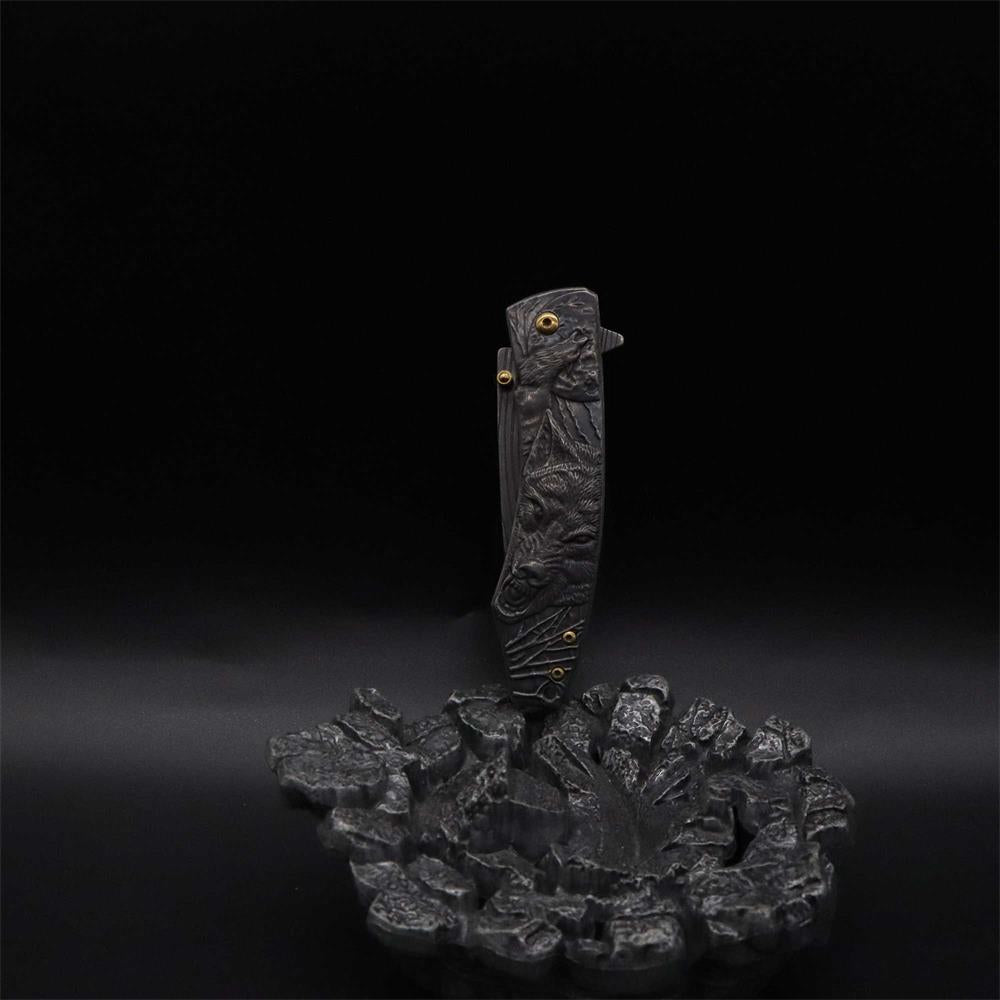 Wolf Head Relief Folding Knife - Tophatter Daily Deals