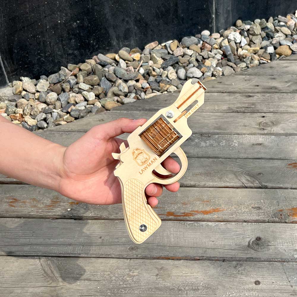 Assembled Colt Law Enforcement Officer Wooden Rubber Band Gun Model Kit - Tophatter Daily Deals