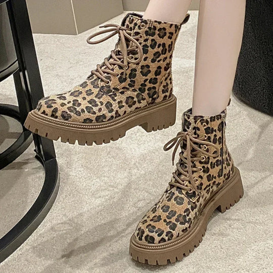 Supportive Women's Ankle Boots - Lace Up Sole, Leopard - Tophatter Daily Deals