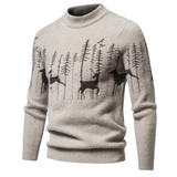 Warm Classic Men's Pullover - Crewneck Cotton Jacquard Beige - Tophatter Daily Deals