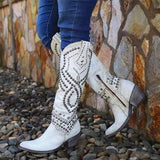 Supportive Women's Knee-High Boots - Studded Leather White - Tophatter Daily Deals