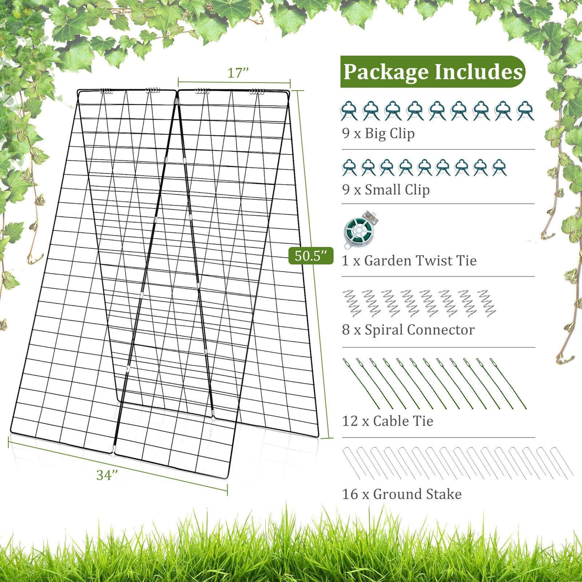 2 Pieces Foldable A-Frame Trellis Plant Supports with Twist Ties Garden & Patio - Tophatter Daily Deals
