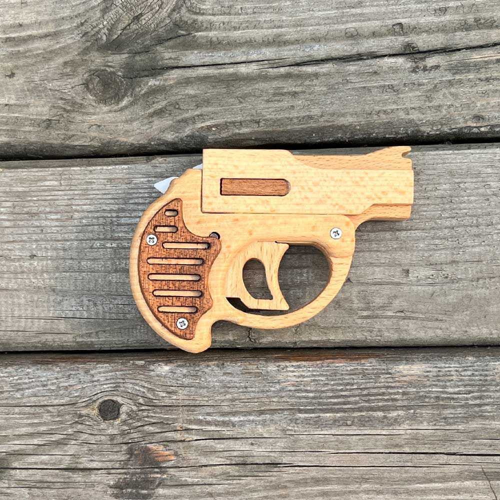 Mini Revolver Assembled Solid Wood Rubber Band Gun - Tophatter Daily Deals
