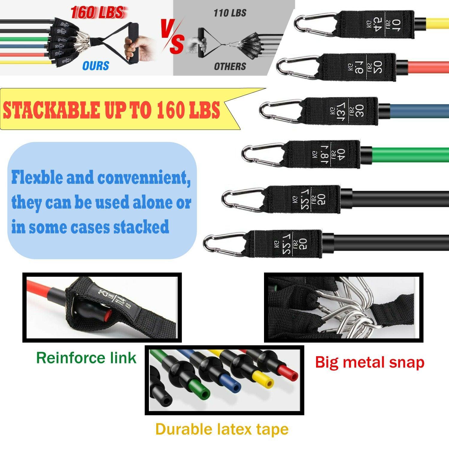 Best Resistance Band Set - 150LBS Resistance Bands Training Set Workout Exercise Crossfit Fitness Yoga Tube Fitness - Tophatter Daily Deals