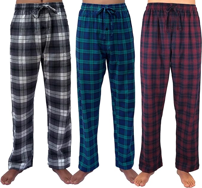 3-Pack Men's 100% Cotton Flannel Pajama Pants Men's Bottoms - Tophatter Daily Deals