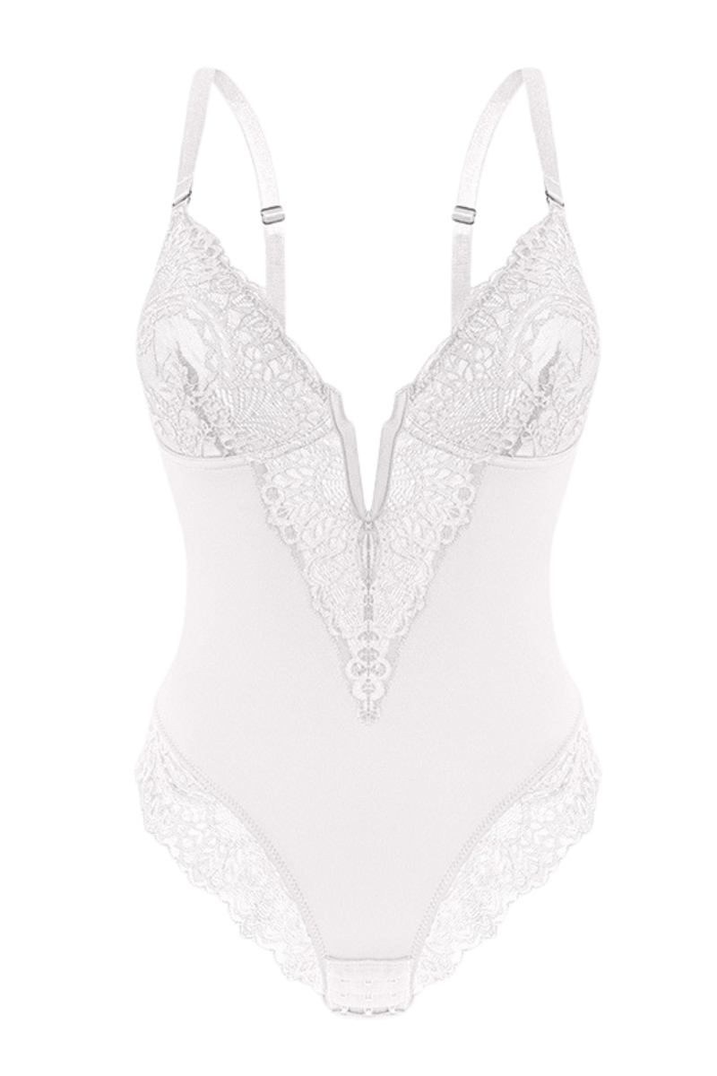 Revenge Body Deep-V Neck Bodysuit White Bodysuit - Tophatter Daily Deals