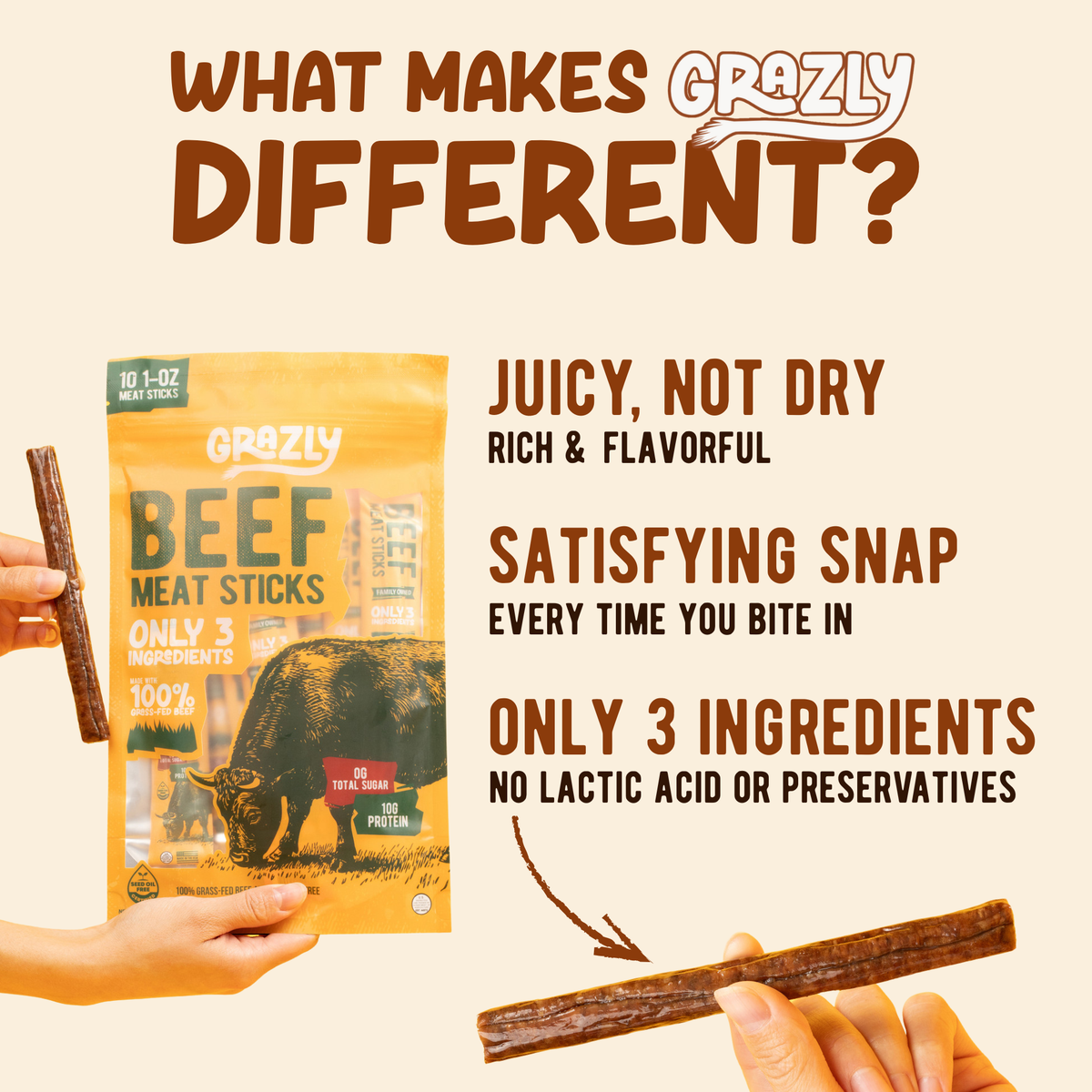 Plain Beef Meat Sticks - 100% Grass-Fed & Finished Health & Wellness - Tophatter Daily Deals