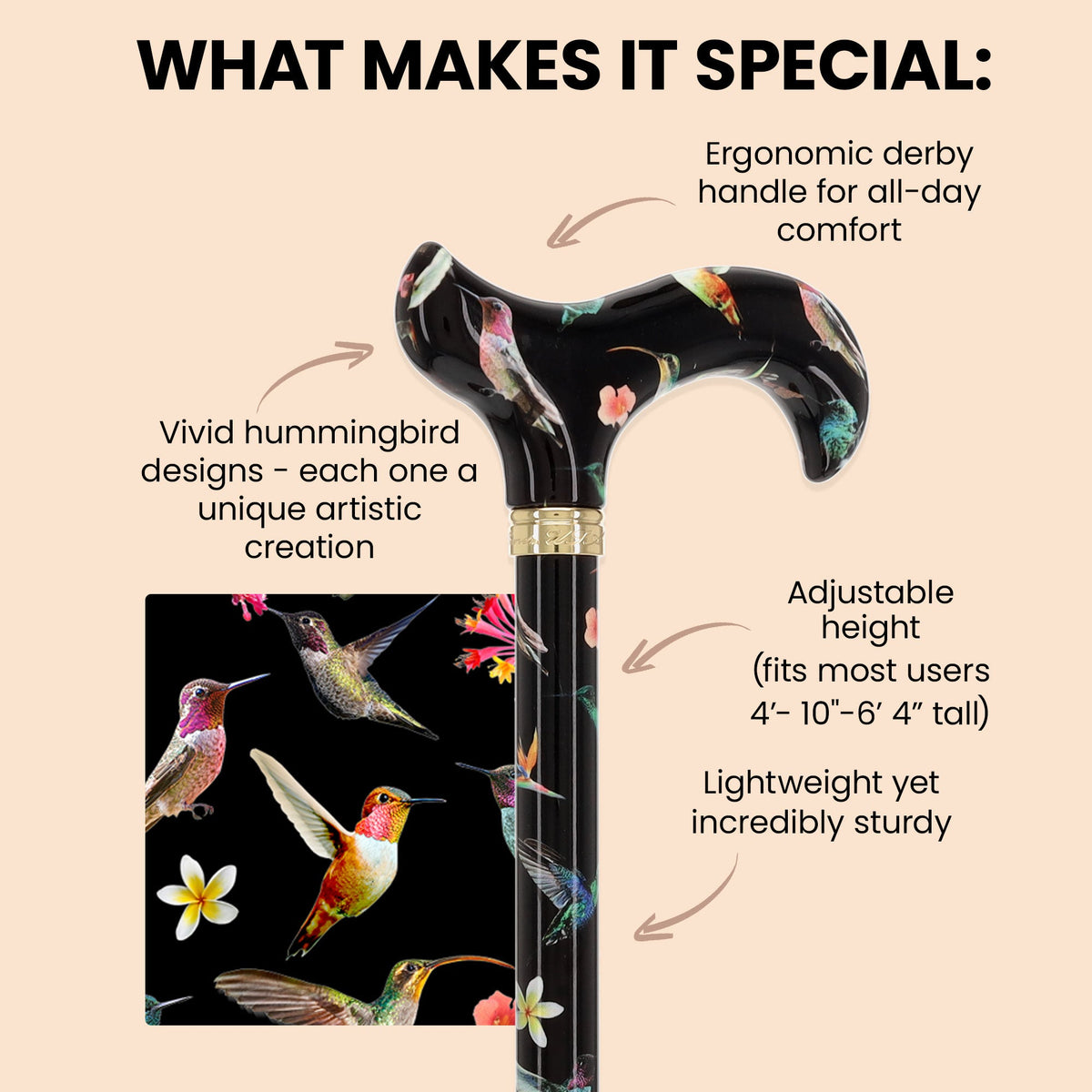 HD Pattern Designer Cane - Matching Handle & Shaft - Durable Adjustable Aluminum - Tophatter Daily Deals