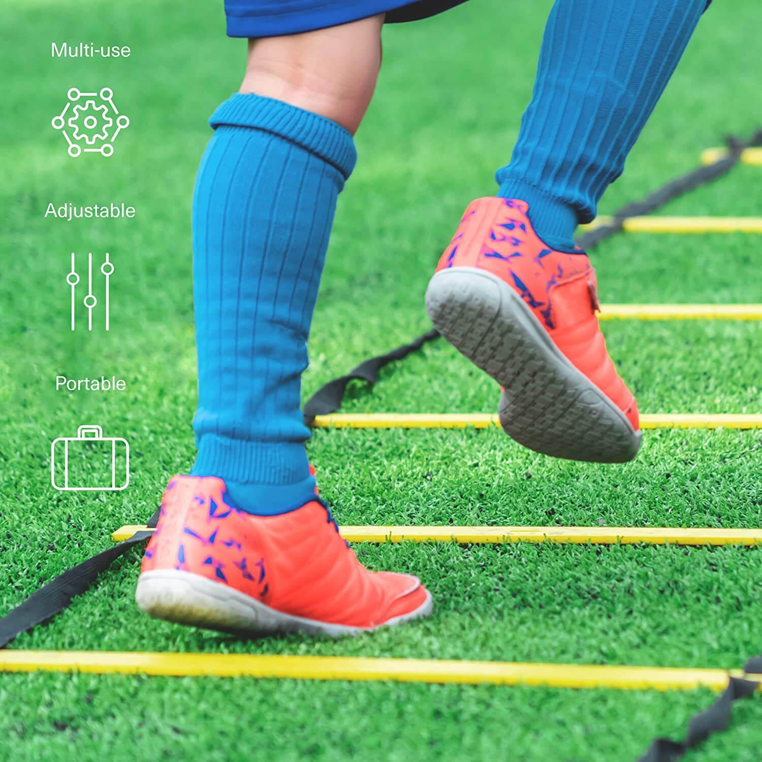 Football Training Ladder - Agility Ladder Speed Training Equipment, Football Agility Speed Training 6m Ladder & Cone Set with Drawstring Carry Bag Apparel & Accessories - Tophatter Daily Deals