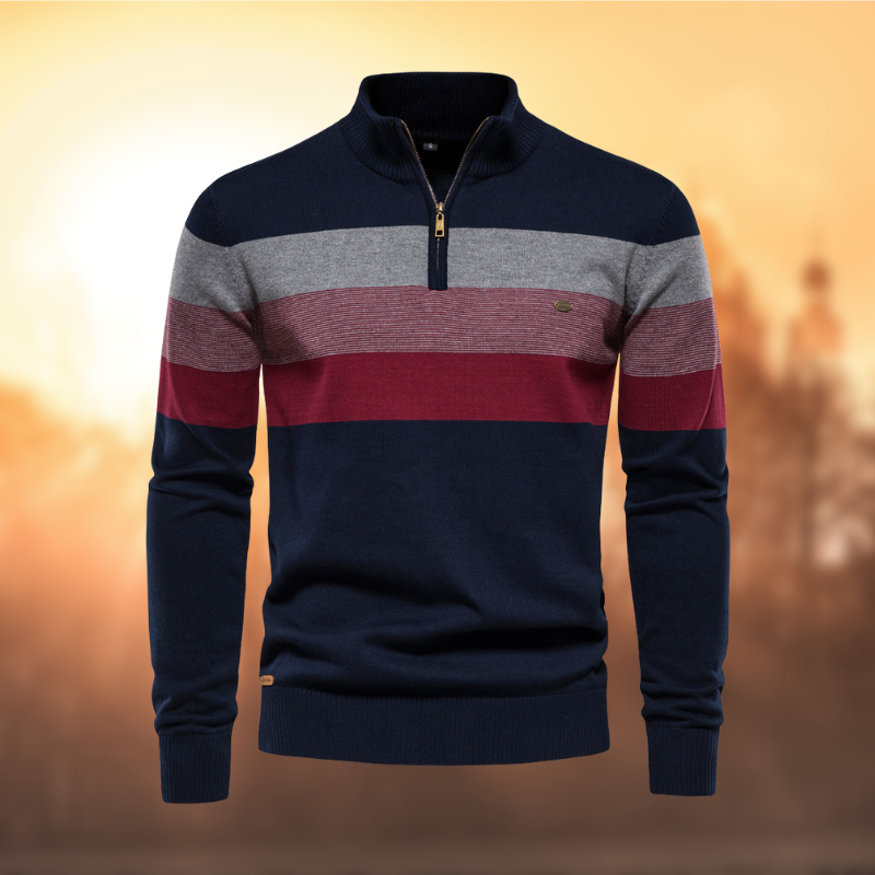 Soft Classic Men’s Zip Pullover - Striped Cotton Casual Bordeaux - Tophatter Daily Deals